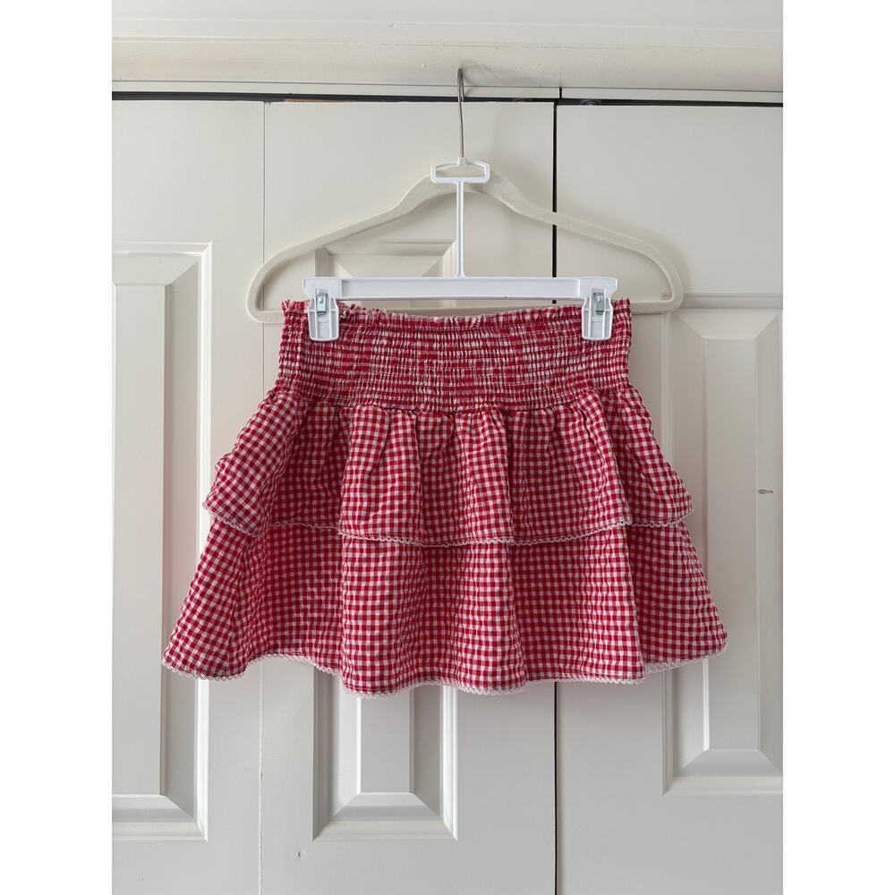One Clothing Red White Gingham Ruffle Mini Skirt M - Picture 2 of 6